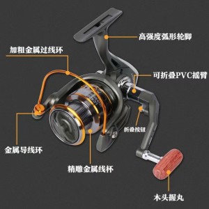 纺车轮全金属斜口线杯半金属折叠摇臂渔线轮纺车轮海竿轮路亚渔轮